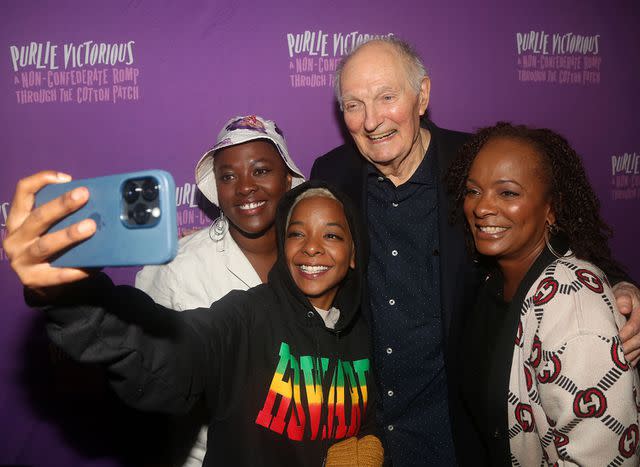 <p>Bruce Glikas/WireImage</p> Heather Alicia Simms (left), Kara Young, Alan Alda and Vanessa Bell Calloway photographed backstage at 'Purlie Victorious' on Oct. 3, 2023