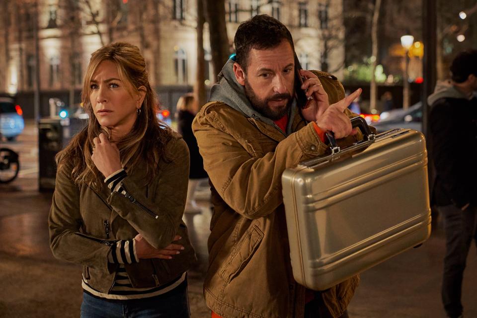 Audrey (Jennifer Aniston) and Nick (Adam Sandler) are at the center of another international incident in the Netflix comedy sequel "Murder Mystery 2."