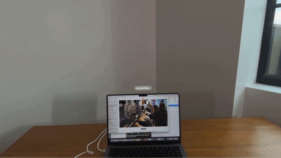 Apple Vision Pro connecting to a MacBook Pro