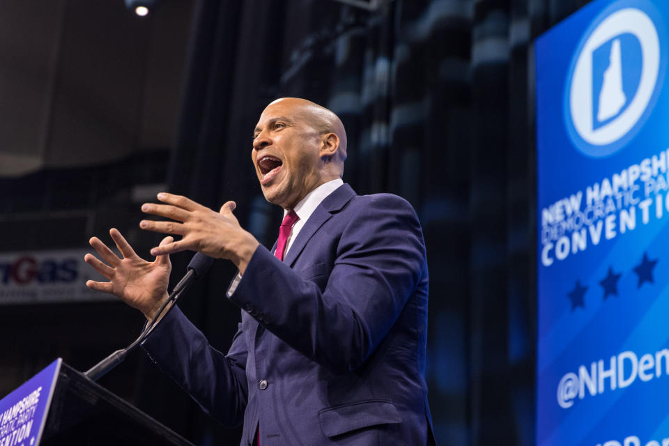 Democratic presidential candidate Cory Booker speaks at the New Hampshire Democratic Party Convention in Manchester on Sept. 7. (Photo: Scott Eisen via Getty Images)