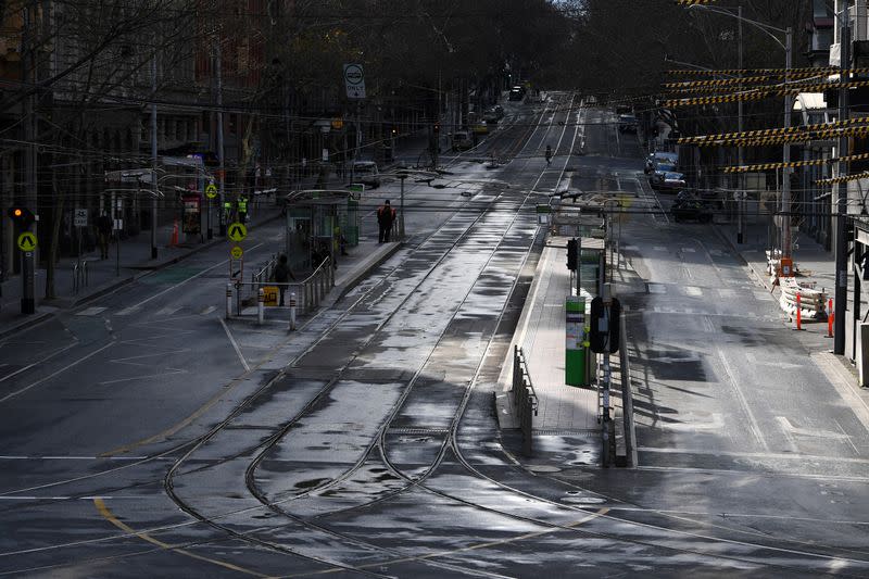 Una vista general de Bourke Street en Melbourne, Australia, el 12 de agosto de 2020