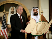 <p> President George W. Bush received this&#xA0;solid gold sash&#xA0;from Arab Emirates&apos; President Sheikh Khalifa. </p>