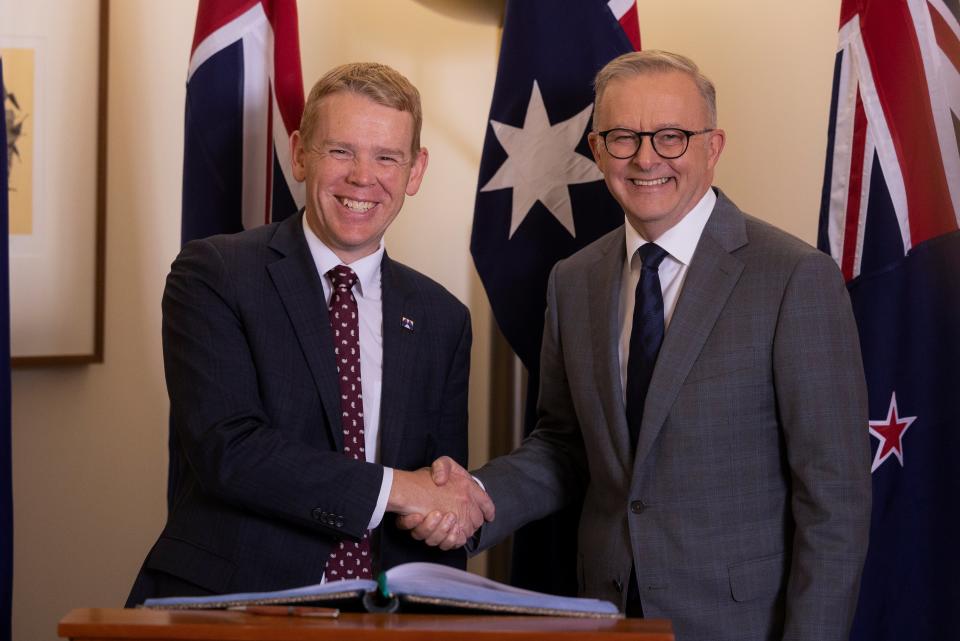 Chris Hipkins met Anthony Albanese in Canberra in February (AP)