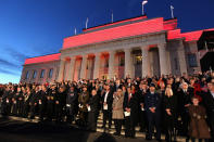 Veterans, dignitaries and members of the public stand around the Cenotaph at the Auckland War Memorial Museum during the ANZAC Day Dawn Service on April 25, 2012 in Auckland, New Zealand. Veterans, dignitaries and members of the public today marked ANZAC (Australia New Zealand Army Corps) Day, when First World War troops landed on the Gallipoli Peninsula, Turkey early April 25, 1915, commemorating the event with ceremonies of remembrance for those who fought and died in all wars. (Photo by Phil Walter/Getty Images)