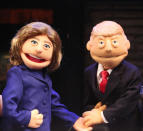 <p>The cast of “Avenue Q” hosts a town hall with puppets of Hillary Clinton (“I’m with Fur”), played by Maggie Lakis, and Donald Trump (“Make Puppets Great Again”), played by Rob McClure, at the New World Stages on September 26, 2016, in New York City. (Walter McBride/Getty Images)</p>