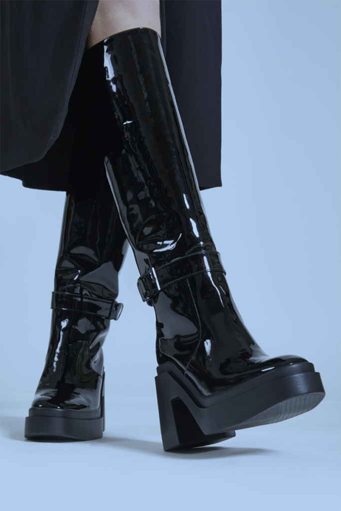Clergerie has always been known for its platform boots. Here, a patent look for fall ’22.