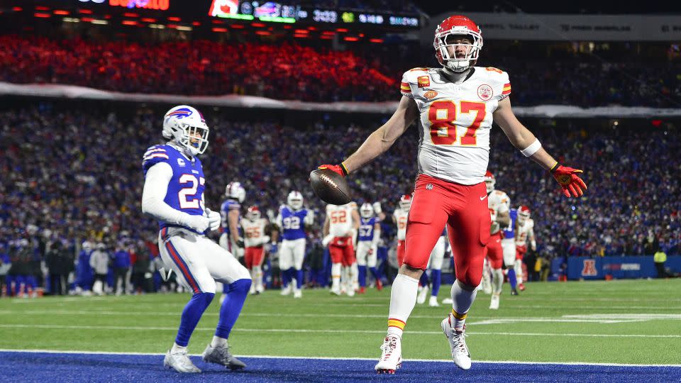 Travis Kelce finds the end zone against the Bills. - Adrian Kraus/AP