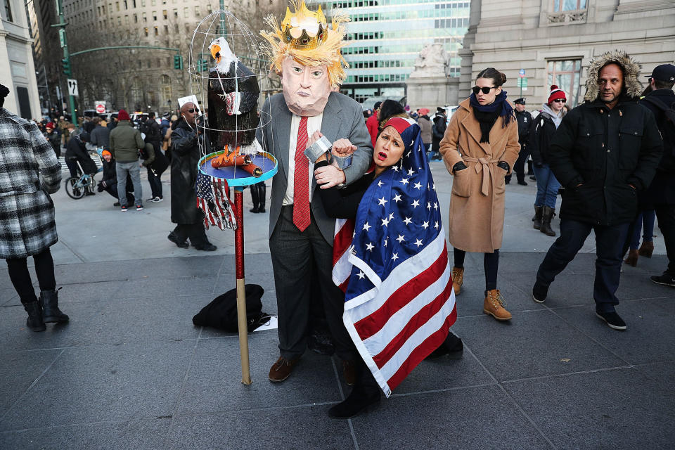 Anti-Trump protesters rally for Muslim and immigrant rights