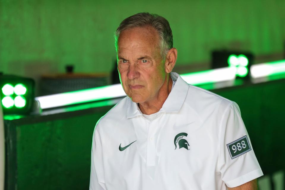 Former Michigan State head coach Mark Dantonio walks up the tunnel for warm up before the Maryland game at Spartan Stadium in East Lansing on Saturday, Sept. 23, 2023.