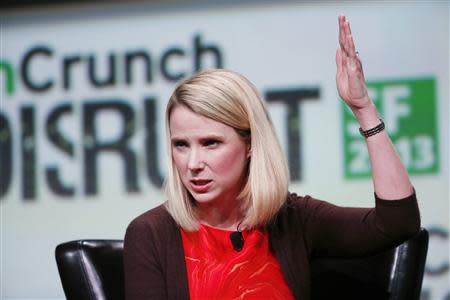 Marissa Mayer, President and CEO of Yahoo!, speaks on stage during a fireside chat session at TechCrunch Disrupt SF 2013 in San Francisco, California September 11, 2013. REUTERS/Stephen Lam