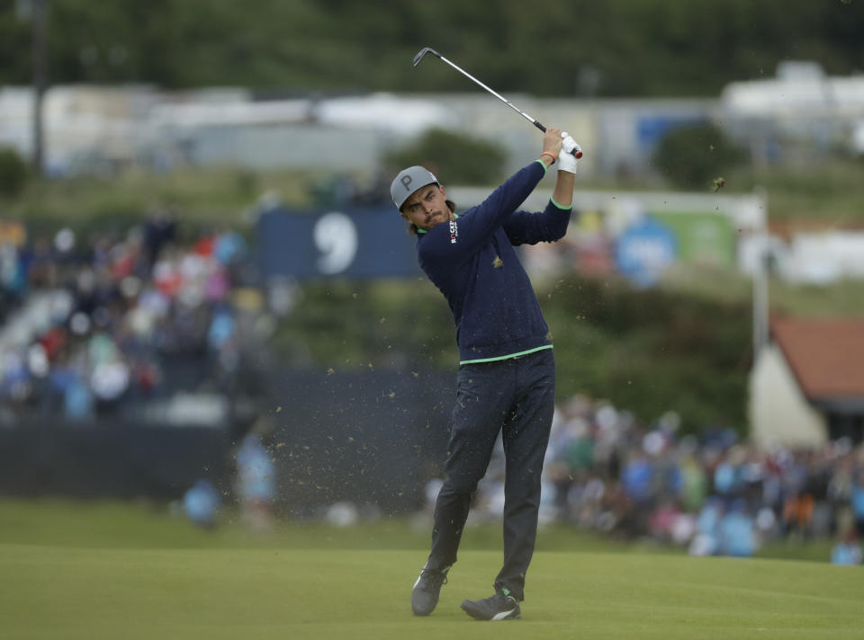 Rickie Fowler of the United States plays form the 15th fairway during the third round of the British Open Golf Championships at Royal Portrush in Northern Ireland, Saturday, July 20, 2019.(AP Photo/Matt Dunham)