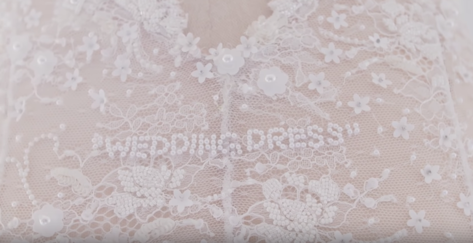 A closer look at the “wedding dress” embroidery on Hailey Bieber’s wedding gown