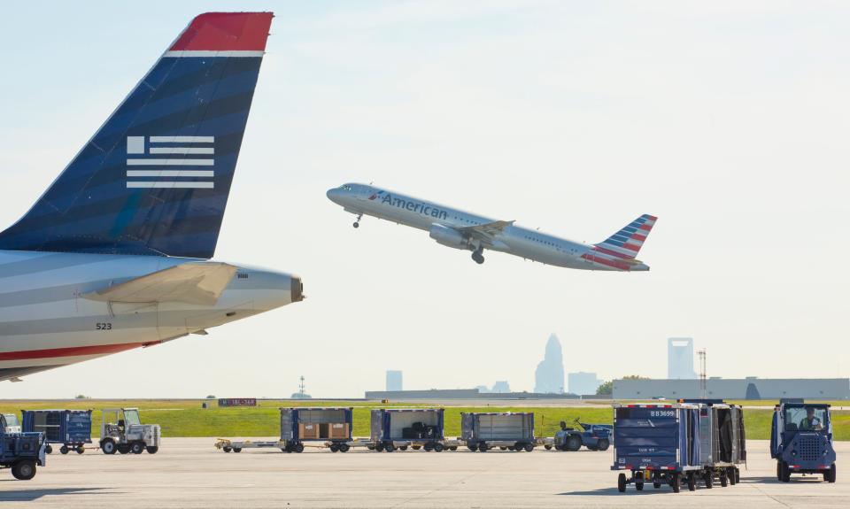 Plane leaving  Charlotte Douglas International Airport.