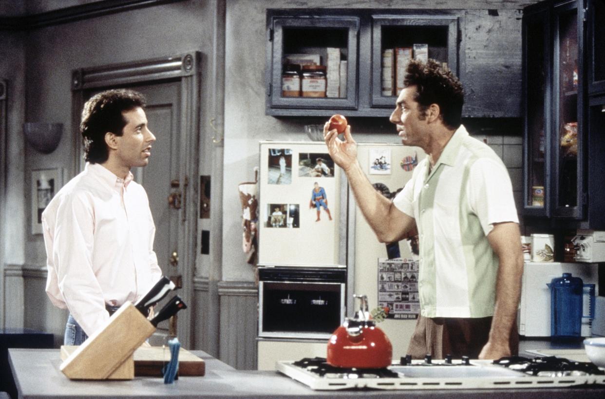Jerry and Kramer spend much of their on-screen time near the door of the comedian's apartment. (Photo: Carin Baer/Castle Rock Entertainment/Courtesy Everett Collection)