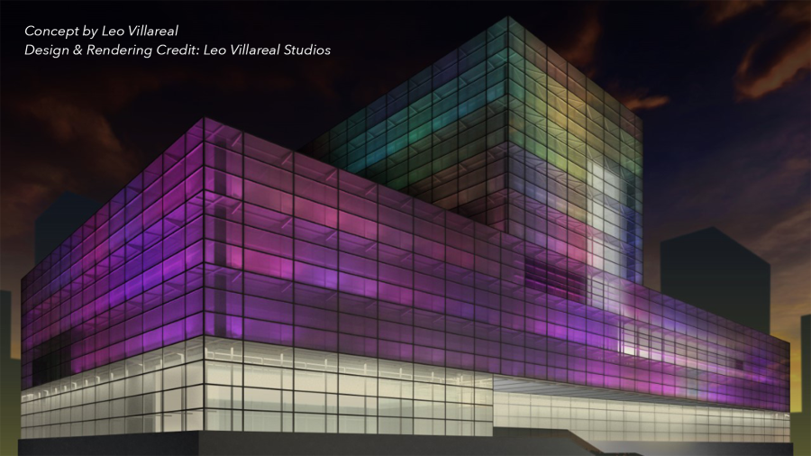 A rendering of the planned $4-million lighting of the Figge Art Museum, Davenport, to happen in 2025.