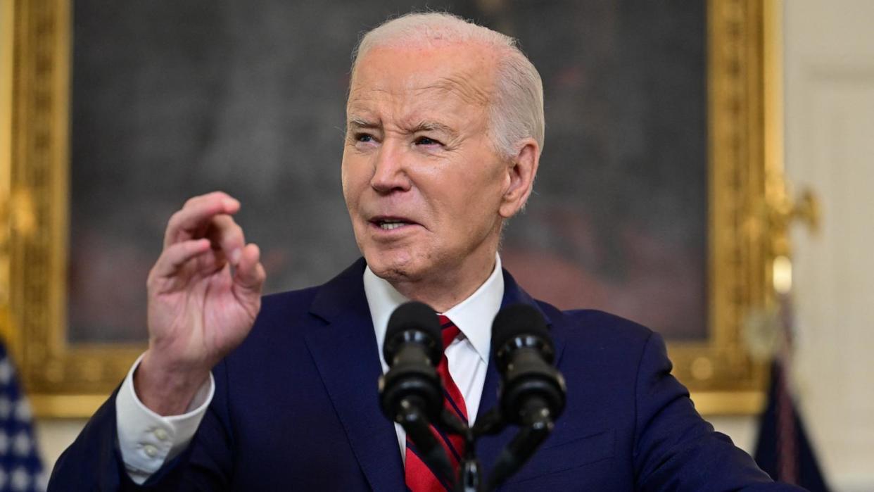 PHOTO: President Joe Biden speaks after signing the foreign aid bill at the White House, April 24, 2024, in Washington. (Jim Watson/AFP via Getty Images)