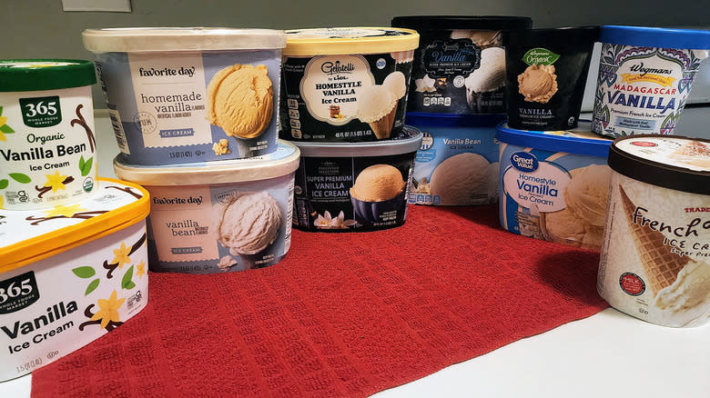 Tubs of vanilla ice cream