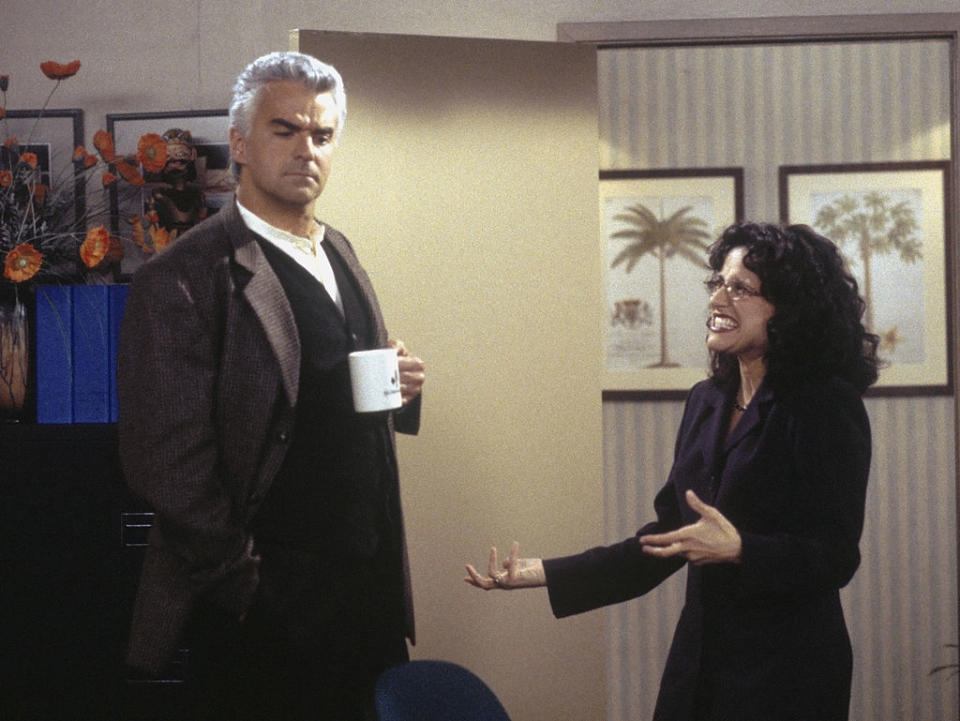 John O'Hurley played J. Peterman, the boss of Elaine Benes, portrayed by Julia Louis-Dreyfus, on a 1998 episode of "Seinfeld." (Photo: Joey Delvalle/NBCU Photo Bank)