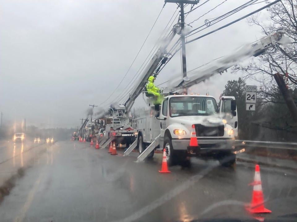 Wires were down on Route 123 in Brockton at the Route 24 overpass during Monday's storm on Dec. 18, 2023.