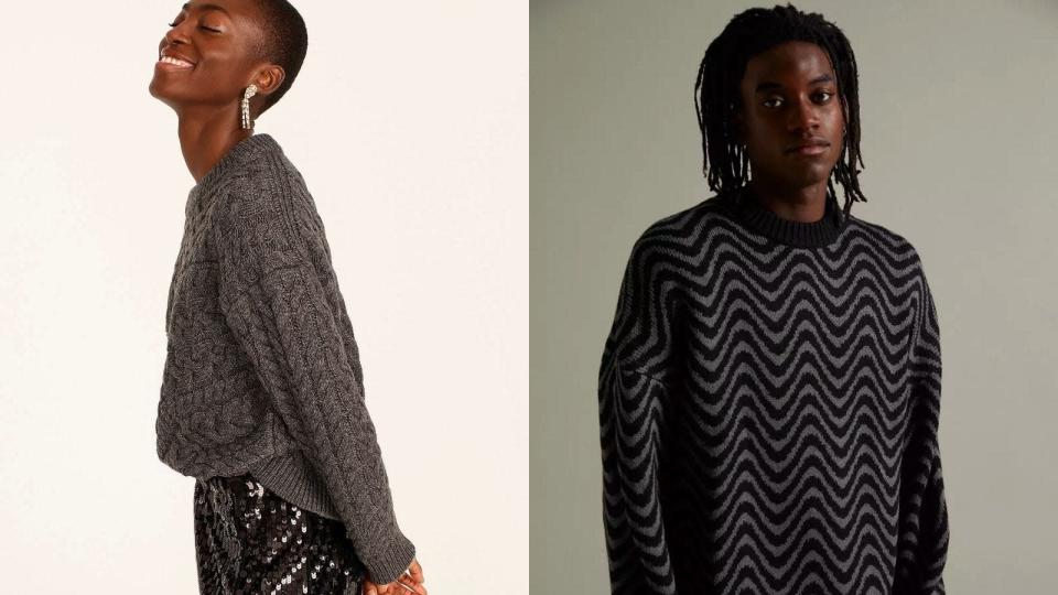 Knitwear offers a textually interesting look to otherwise basic outfits.