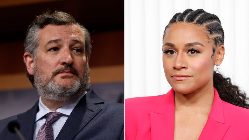 The Pew Research Center's latest report on Latinos' views on speaking Spanish mentions Sen. Ted Cruz and actor Ariana Debose. - Getty Images