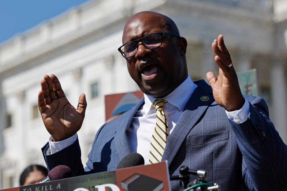 Rep. Jamaal Bowman, D-N.Y., pulled a fire alarm in the Cannon House office building on Sept. 30, 2023, as both parties negotiated over a deal to avert a government shutdown.