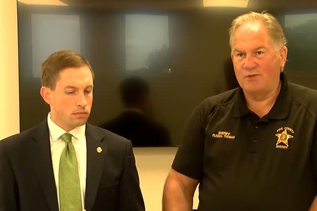 <p>WSFA 12 News/Youtube</p> Sheriff Russell Thomas and Pike County District Attorney James Tarbox speak during a Wednesday press conference.