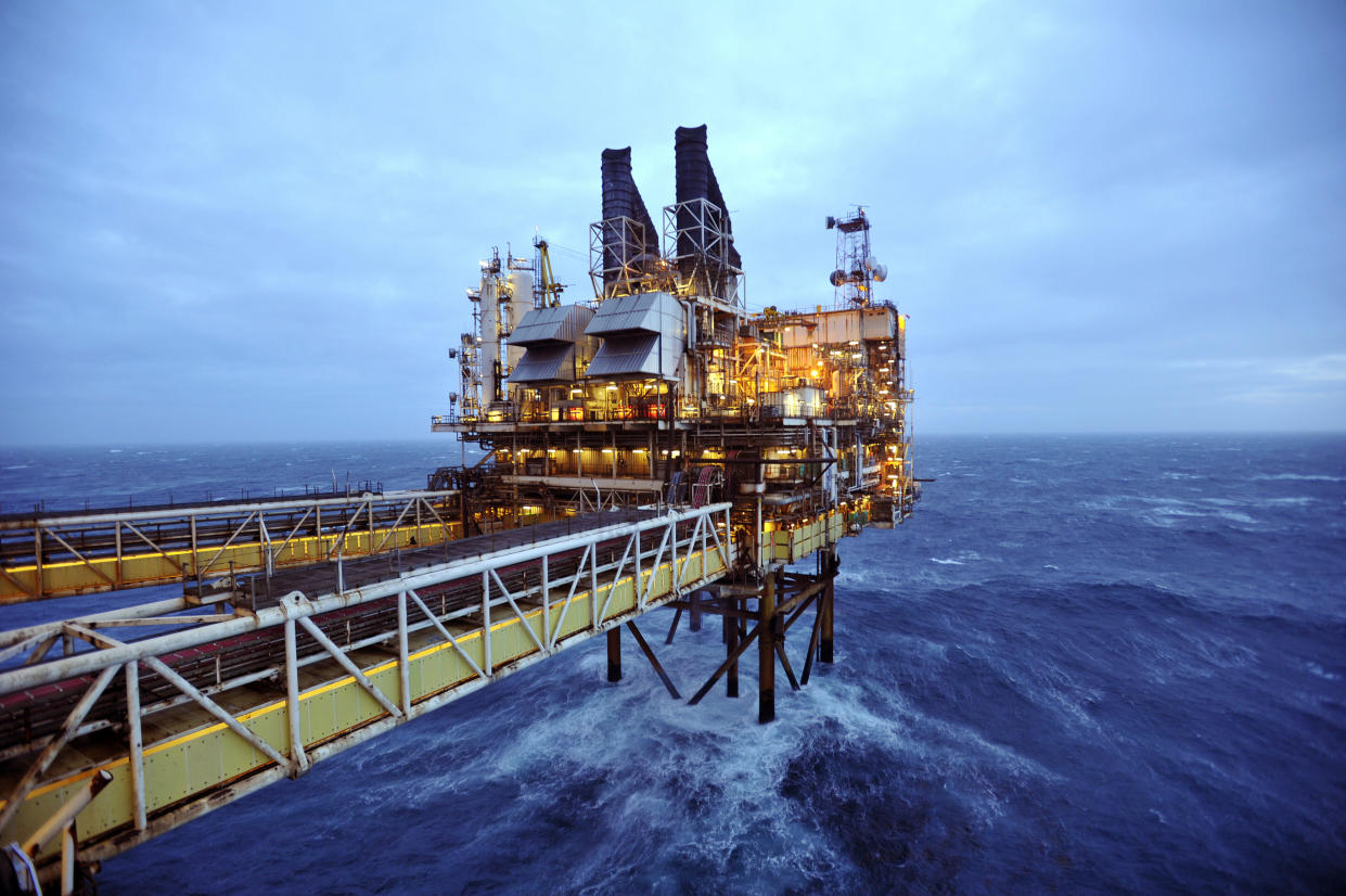 A section of the BP Eastern Trough Area Project (ETAP) oil platform is seen in the North Sea, around 100 miles east of Aberdeen in Scotland February 24, 2014. Britain urgently needs its oil and gas companies to pay for a new regulatory body to encourage industry collaboration and counter plunging North Sea production rates, a government review, the first since the mid-1990s, said on Monday. REUTERS/Andy Buchanan/pool   (BRITAIN - Tags: ENERGY POLITICS BUSINESS)