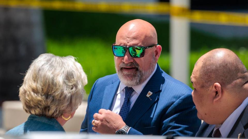 Political consultant Chris LaCivita looks on outside the Wilkie D. Ferguson Jr. U.S. Courthouse, Tuesday, June 13, 2023, in Miami, prior to former President Donald Trump making a federal court appearance on dozens of felony charges accusing him of illegally hoarding classified documents.