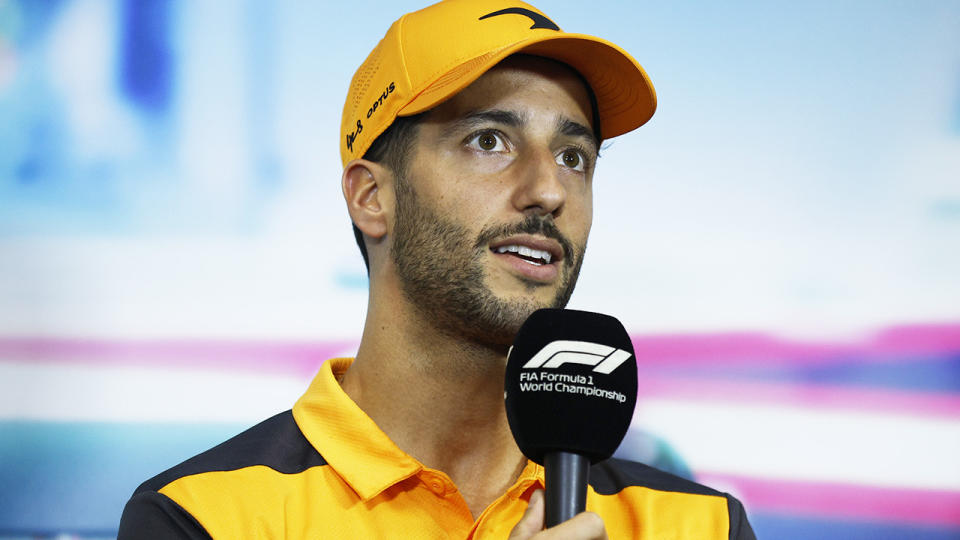 Daniel Ricciardo speaks at an F1 press conference.