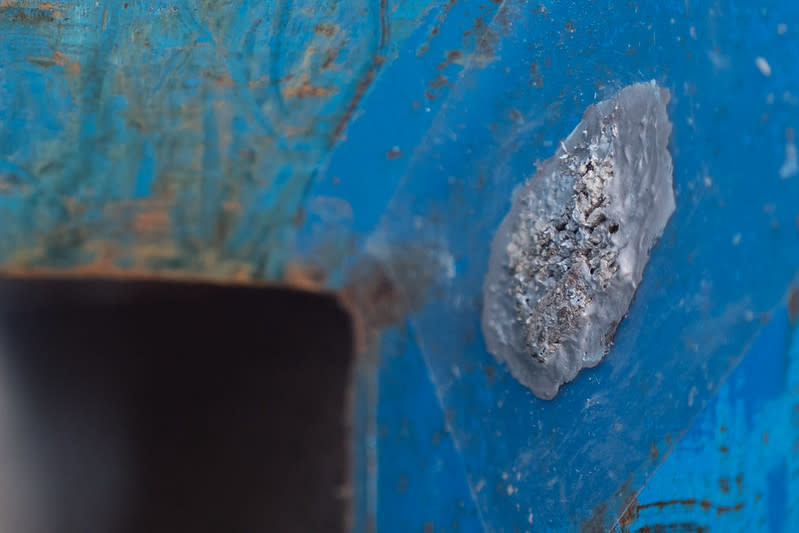 Businesses with pallets or dumpsters can work with state and federal agencies to remove and keep the invasive spotted lanternfly (SLF) pests from spreading by egg masses (displayed) or protected inside these containers and pallets, on August 29, 2018, in Lancaster, PA. (USDA Photo by Lance Cheung.)