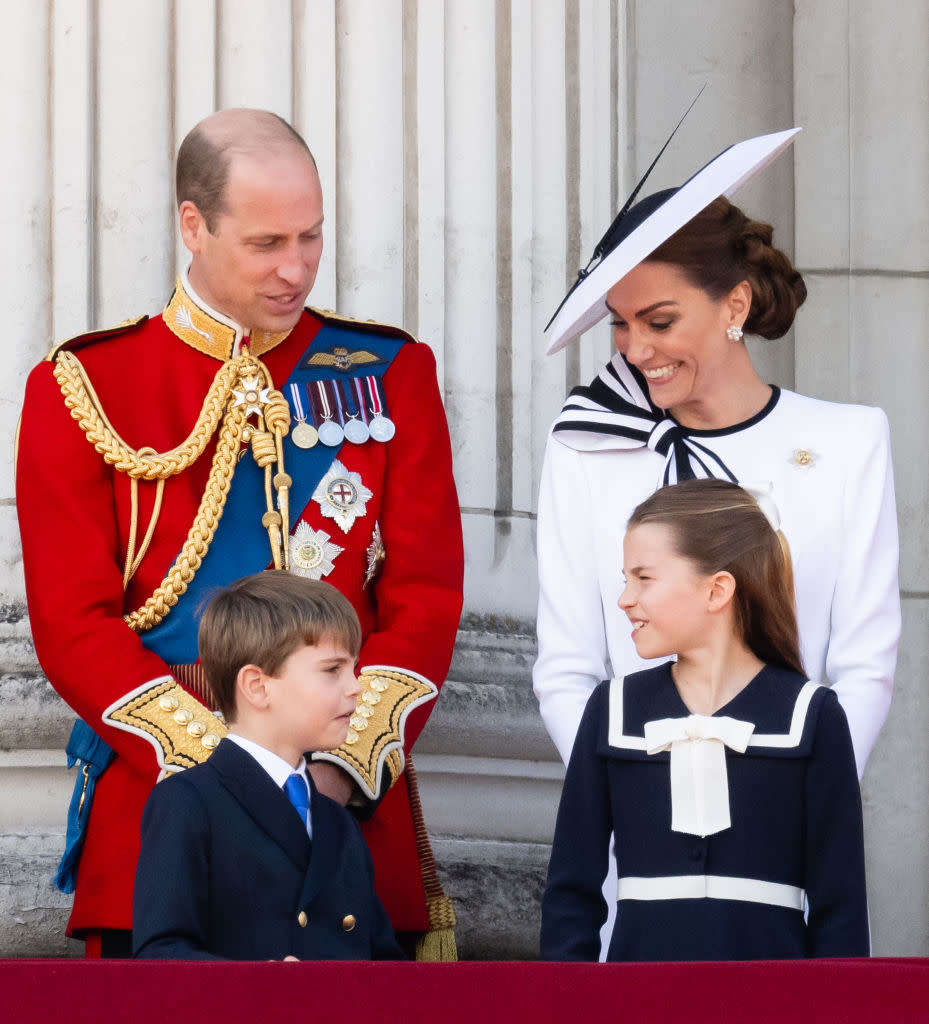 Kate Middleton, Princess of Wales, was pictured laughing with her youngest child, Prince Louis, on the Buckingham Palace balcony. <span class="copyright">Samir Hussein—Getty Images</span>