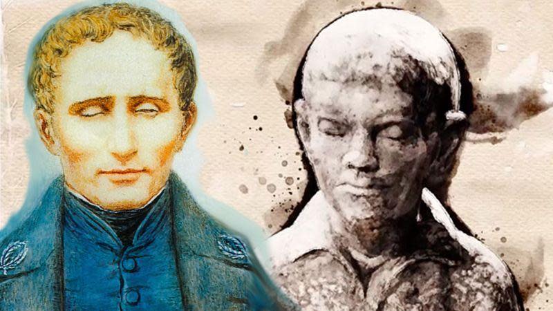 Louis Braille niño y adulto.