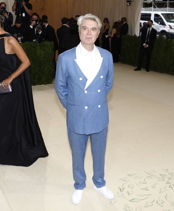 David Byrne arrives on the red carpet for the Met Gala at The Metropolitan Museum of Art in New York City on September 13, 2022. The musician turns 72 on May 14. File Photo by John Angelillo/UPI