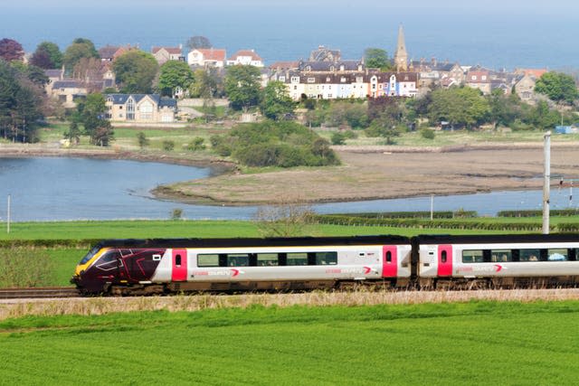 A CrossCountry train passes Alnmouth on the East Coast Main Line