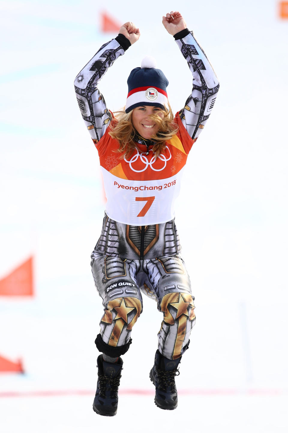 <p>Gold medalist Ester Ledecka of the Czech Republic poses during the victory ceremony for the Ladies’ Snowboard Parallel Giant Slalom on day fifteen of the PyeongChang 2018 Winter Olympic Games at Phoenix Snow Park on February 24, 2018 in Pyeongchang-gun, South Korea. (Photo by Cameron Spencer/Getty Images) </p>