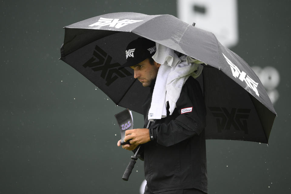 Paul Barjon, of France, walks up the the 17th tee during the second round of the Wells Fargo Championship golf tournament, Friday, May 6, 2022, at TPC Potomac at Avenel Farm golf club in Potomac, Md. (AP Photo/Nick Wass)