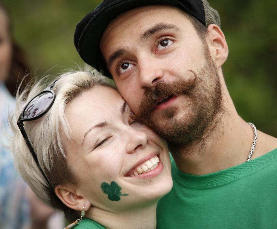 selfie of a happy couple on saint patrick's day you might caption found my lucky charm