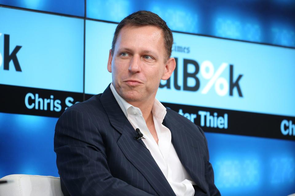 Partner at Founders Fund Peter Thiel participates in a panel discussion at the New York Times 2015 DealBook Conference at the Whitney Museum of American Art on November 3, 2015 in New York City.