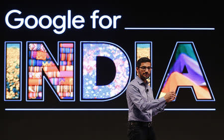 Google CEO Sundar Pichai gestures as he addresses a news conference in New Delhi, India, December 16, 2015. REUTERS/Adnan Abidi