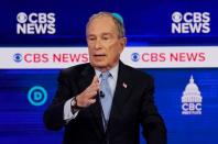 Former New York City Mayor Mike Bloomberg speaks during the tenth Democratic 2020 presidential debate at the Gaillard Center in Charleston, South Carolina, U.S.