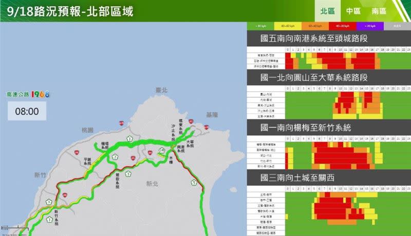 高公局公布明日北部區域國道預估壅塞路段。（圖／高公局提供）