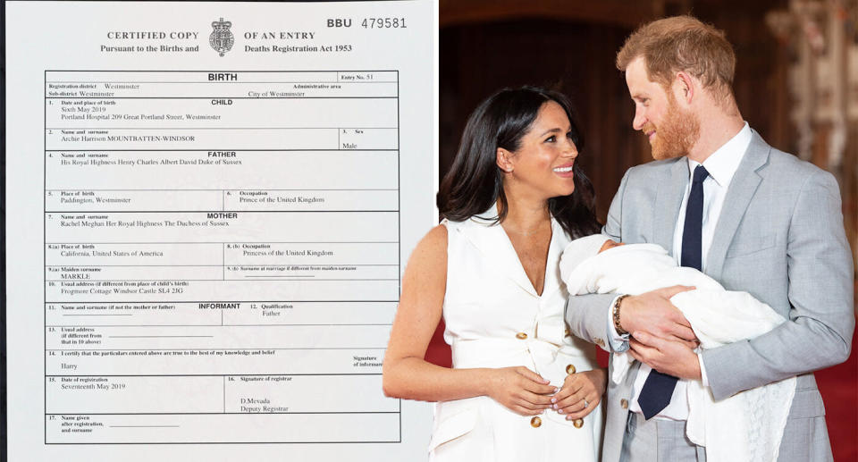 Archie's birth certificate confirms speculation he was born at Portland Hospital. [Photo: PA]