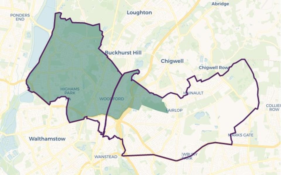 Chingford and Woodford Green constituency map (OpenStreetMap contributors/CARTO)