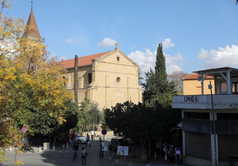 A general view of the Holy Cross Catholic Church, where Pope Francis is to conduct an ecumenical prayer for migrants, next to the United Nations buffer zone in Nicosia