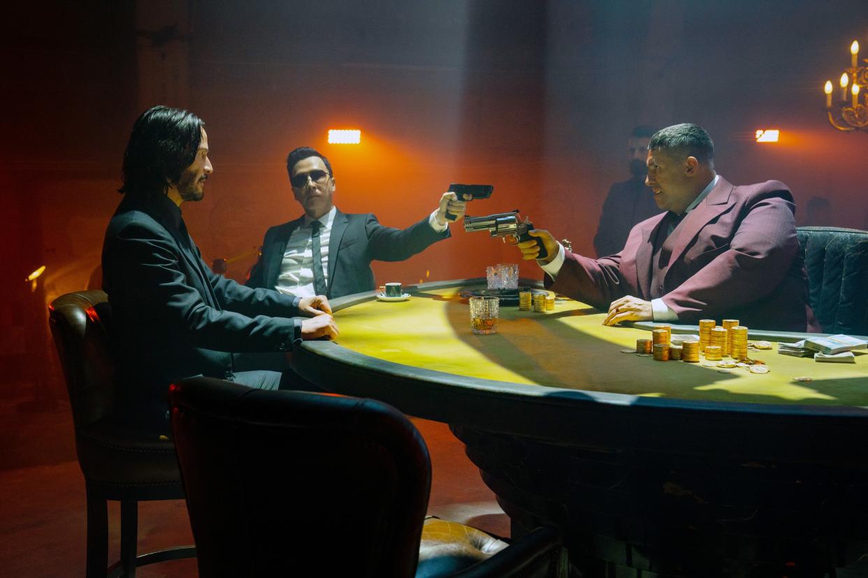 From l to r: Keanu Reeves, Donnie Yen and Adkins in John Wick: Chapter 4. (Photo: Lionsgate/Courtesy Everett Collection)