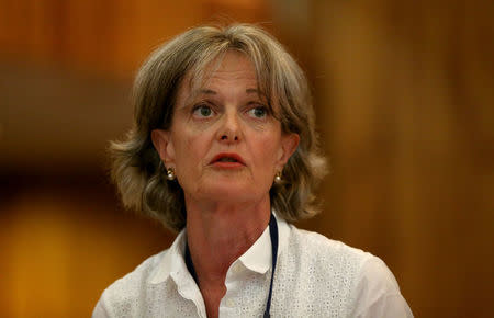 Newly elected council leader Elizabeth Campbell speaks at a Kensington and Chelsea Council meeting about Grenfell Tower at Kensington Town Hall in London, Britain July 19, 2017. REUTERS/Neil Hall