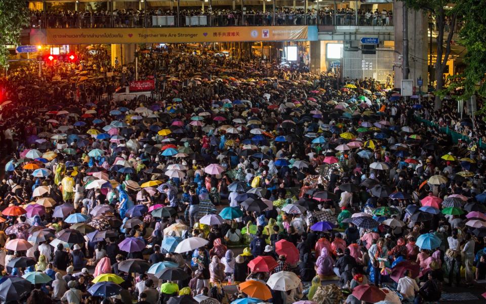 Thousands of pro-democracy protesters took the streets at Ratchaprasong Intersection, the busiest sector of Bangkok - Shutterstock 