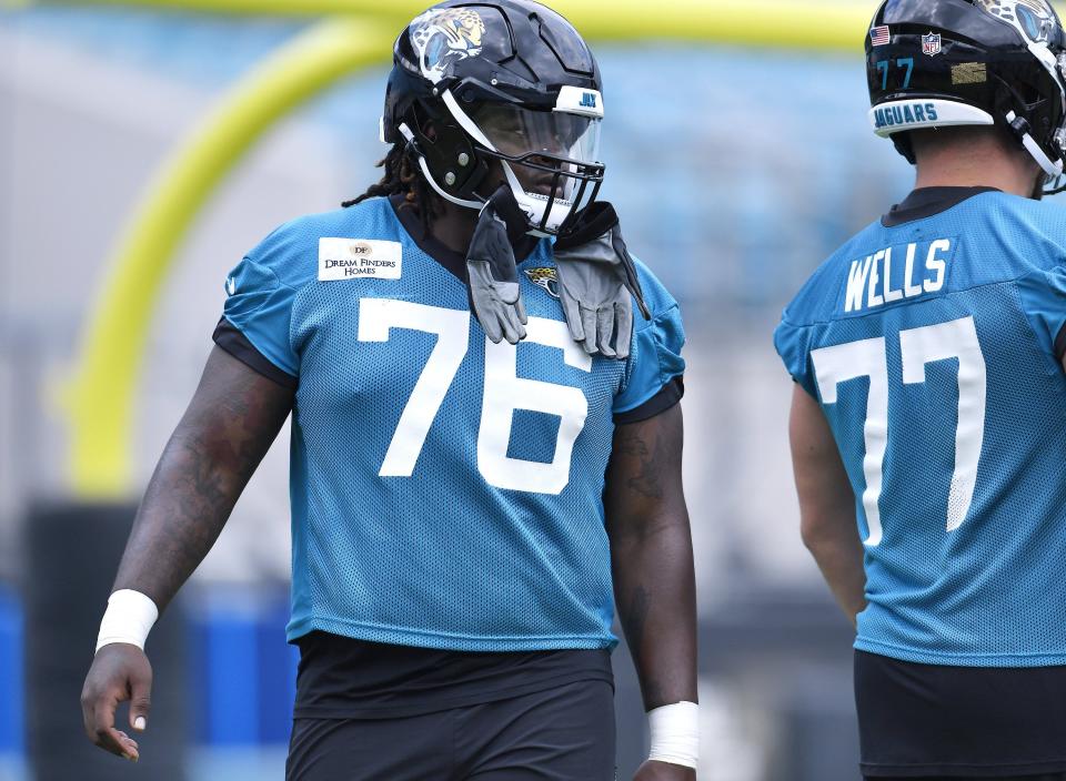 The Jacksonville Jaguars traded down twice in the first round of the 2023 NFL draft before making a quality selection in offensive tackle Anton Harrison (76). Will GM Trent Baalke use the same strategy with the No. 17 overall pick in this year's draft?