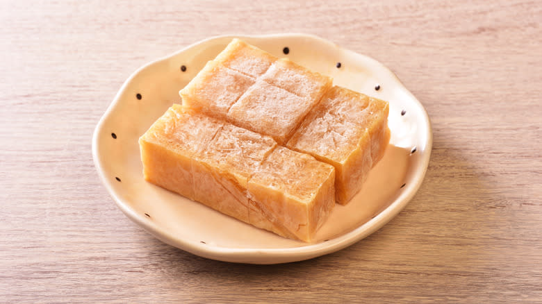 Frozen tofu on plate